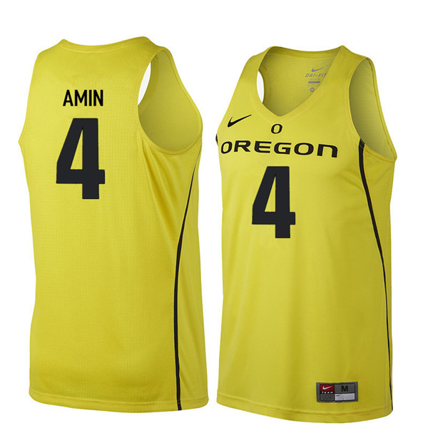 Men #4 Ehab Amin Oregon Ducks College Basketball Jerseys Sale-Yellow
